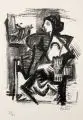 Joachim Heuer, Dame und Vogel im Interieur. Ohne Jahr, Lithographie auf Bütten