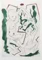 Helge Leiberg, Ungleiches Paar, tanzend, 1991, Farblithographie und Kaltnadelradierung auf "BEK RIVES" - Bütten