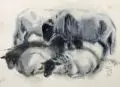Günter Schmitz, Schafe II, 1980, Aquarell auf hellgrauem Papier