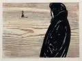 Renate Schubert, Zu Anton Tschechow: Die Dame mit dem Hündchen, 1964, Farbholzschnitt auf strukturiertem Papier