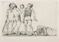 Baldwin Zettl, Athleten, 1976, Kupferstich auf Torchon