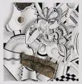 Helmut Zielke, Drei abstrakte Kompositionen. 1970 / 1971 / 1976, Holzstiche und eine Collage mit Federzeichnung in Tusche sowie Bleistiftzeichnung