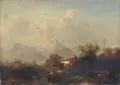 Franz Emile Herman Krause, Weite Berglandschaft mit Hütte. 2. H. 19. Jh, Öl auf Leinwand