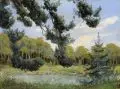 Walery (Valerius) Brochocki, Sommerlandschaft mit See. Frühes 20. Jh, Öl auf Malpappe über Bleistiftzeichnung
