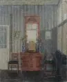 Albert Jahn-heiligenstadt, Interieur mit klassizistischer Aufsatzkommode. 1. H. 20. Jh, Öl auf Leinwand, auf Hartfaserplatte aufgezogen