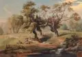 (Umkreis), Arkadische Hirtenlandschaft mit drei Eichen. 1830er Jahre by Johann Wilhelm Schirmer, Aquarell über Bleistift auf strukturiertem "Canson"-Papier mit angeschnittenem Wasserzeichen, offered Sep 2014