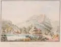 A. Tömlich, Ansicht von dem Otto[!]walder Grunde in der Gegend vom Königstein, 1815, Aquarell über Bleistiftzeichnung, partiell weiß gehöht
