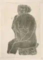 Walter Arnold, Sitzender weiblicher Akt in Graugrün. Ohne Jahr, Farbholzschnitt