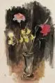 Johannes Beutner, Stilleben mit Lilien und Löwenmäulchen, Um 1950, Aquarell auf Velin