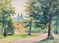 K. Föhr, Blick auf das Bergpalais in der Anlage des Schlosses Pillnitz bei Dresden. Ohne Jahr, Aquarell über Graphit