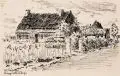 Robert Paul Geissler, Gehöft in Roggeveld, 1917, Federzeichnung in Tusche auf chamoisfarbenem leichten Karton (Postkarte)