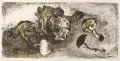 Erhard Hippold, Pilze (aquarelliert), 1969, Farblithographie, partiell koloriert