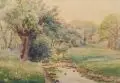 Eugen John, Weide am Dorfbach. Ohne Jahr, Aquarell auf strukturiertem Papier