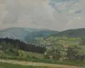 Karl Paul, Schwarzbach - Isergebirge, 1932, Öl auf Leinwand, auf Sperrholz aufgezogen