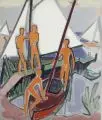 Johannes Sass, Am Bootssteg, Um 1950, Öl auf Leinwand