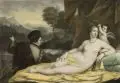 Franz Hanfstaengl, Venus mit dem Lautenspieler, Vor 1852, Altgouachierte Lithographie, auf China, auf Bütten aufgewalzt, nach Tizian