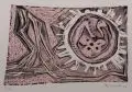 Rudolf Franke, Landschaft mit Blume, 1964, Farbmonotypie (?) auf glattem, leichten Karton