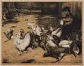 Georg Jahn, Hühnerschar, 1936, Farblithographie auf Bütten
