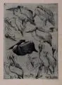 Willli Münch-Khe, Pelikane, 1916, Farbradierung auf kräftigem gelblichen Japanbütten