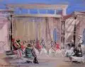 Elsa Sturm-Lindner, Tanz vor dem Sultan (Bühnenszene). Wohl 1960er Jahre, Farbige Pastellkreide auf Velourspapier