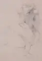 Christoph Wetzel, Sitzender weiblicher Akt mit angewinkeltem Bein, 1974, Graphitzeichnung
