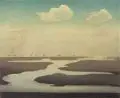 Erik Winnertz, Bei Büsum (Norderdithmar[schen].). Heimkehrende Fischerboote, 1937, Öl auf Hartfaser