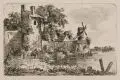Christoph Nathe, Flusslandschaft mit einem Mauerturm und einer Windmühle, Um 1800, Radierung
