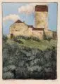 Leon Pohle, Schloss Sargans, 1892, Aquarell und Kohlezeichnung auf dünnem Karton
