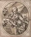 Bartolomeo Coriolano, Maria mit dem Jesuskind und dem Johannesknaben, 1647, Chiaroscuro-Holzschnitt von einem Strich- und einem Tonstock nach einem Gemälde von Guido Reni (Musée du Louvre, Paris, Inv.-Nr. 524)