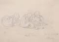 Friedrich August Oswald Kleinig, Im Sande spielend!, 1851, Bleistiftzeichnung auf Velin