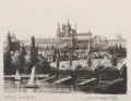 H. Bach, / Unbekannter tschechischer Künstler, Drei Ansichten von Pillnitz, Moritzburg, Bautzen und zwei Waldszenen / Blick auf die Prager Burg. 1923/ Ohne Jah, Radierungen, teilweise mit Tonplatte