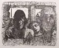 Claus Weidensdorfer, Die Wartenden, 1977, Lithographie (Kreide, Tusche, Feder, geschabt)