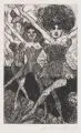 Claus Weidensdorfer, Revuetänzerinnen, 1989, Aquatintaradierung auf Bütten