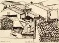 Friedrich Willhelm Fretwurst, Boulbon, 1997, Federzeichnung in Tusche auf chamoisfarbenem Bütten