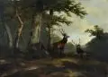 Georg Höhn, Rotwild auf einer Waldlichtung, Um 1850, Öl auf Holz