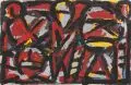 Ohne Titel (Belebte Komposition in Rot, Schwarz Gelb) by Andreas Hanske, 1989, Acryl auf Japanpapier, offered Dec 2013