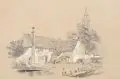 Jean Michel Rohart, (zugeschr.), Bauerngehöft, 1849, Bleistiftzeichnung und Schabtechnik auf bräunlich kaschiertem "Ackermann"-Papier