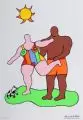 Niki de Saint Phalle, Pärchen mit Hund am Strand, 1999, Serigraphien auf Karton