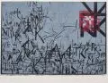 Dieter Tucholke, Abstrakte Kompositionen in Rot und Grau, 1973, Farblinolschnitte