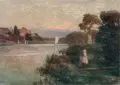 Fritz Fechner, Abendliche Flußlanschaft mit Liebespaar, 1900, Öl auf Leinwand