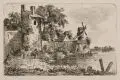 Christoph Nathe, Flusslandschaft mit einem Mauerturm und einer Windmühle, Um 1800, Radierung