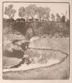 Arthur Illies, Flusslandschaft, 1900, Farbradierung in Graubraun auf Japan