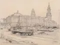 Fünf Nachkriegsansichten von Dresden / "Beim Stopfen. 1950er Jahre / 1961 by Hermann Kohlmann, Graphitzeichnungen und eine Lithographie, offered Sep 2013