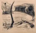 Otto Mehmel, Seeblick, 1919, Lithographie auf graubraunem Papier