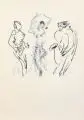 Helge Leiberg, Künstler und Modell / Tänzerin mit Saxophonisten / Primaballerina. 1979/ 1982, Lithographien auf chamoisfarbenem Maschinenbütten