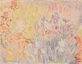 Erhard Hippold, Sommerliches Blumenbeet. Ohne Jahr, Farbkreidezeichnung auf festem Malkarton