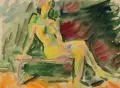Hans Scheibner, Gelber Akt im Freien, 1987, Aquarell