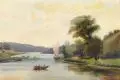 A. Lucas, Flußlandschaft mit Fischerbooten, 1893, Öl auf Leinwand