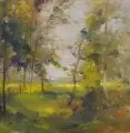 Karl Taggeselle, Kleine Landschaft, 1947, Öl auf Leinwand, auf Hartfaserplatte aufgezogen
