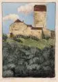 Leon Pohle, Schloss Sargans, 1892, Aquarell und Kohlezeichnung auf dünnem Karton